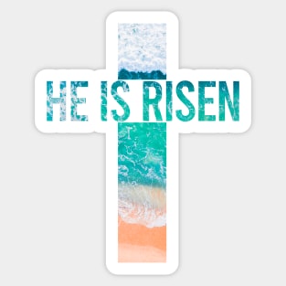 He is Risen Ocean Cross Sticker